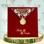 کارت عروسی R76 HANA جیر مخملی زرشکی برش لیزری - Image 2