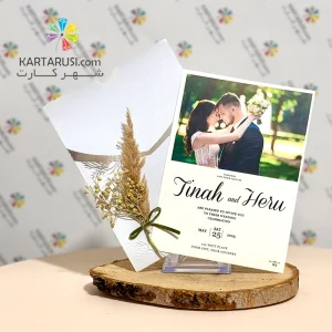 کارت عروسی عکس دار سفید متالایز مدل R95 TOTI